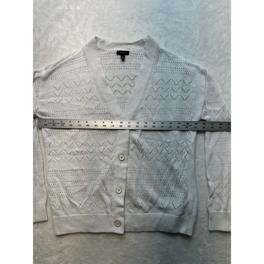 Talbots White Cotton Linen Pointelle Chevron Cardigan Sweater JO5161 S - 188
